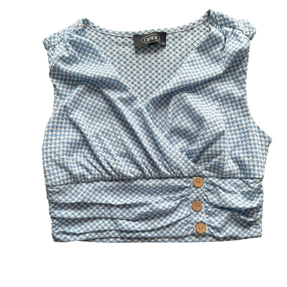 Cider Blue Gingham Faux Wrap Crop Top | Womens Medium
